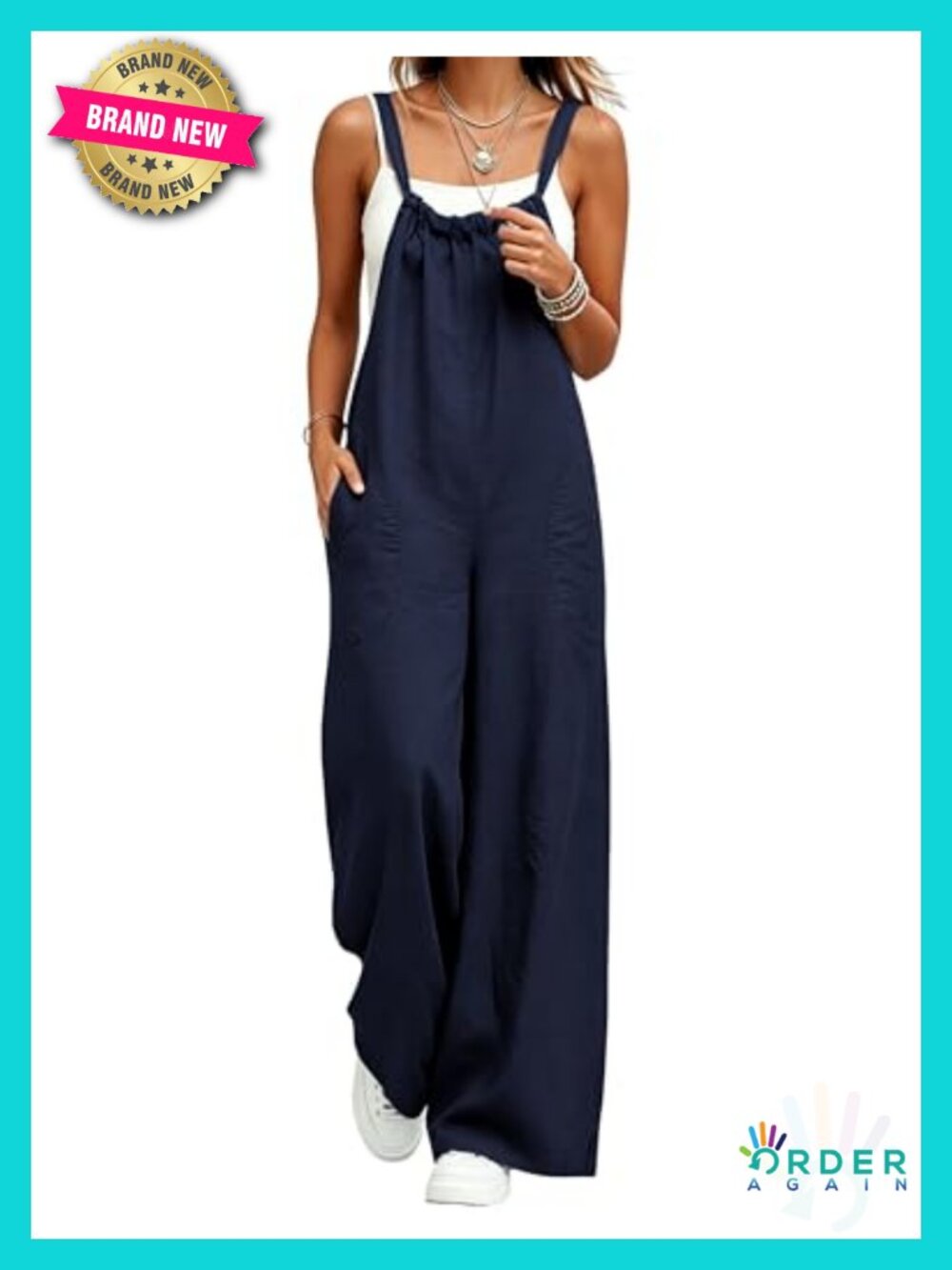 Cotton Linen Wide Leg Adjustable Strap Jumpsuit with Pockets